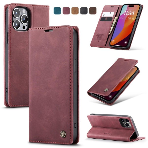 Чохол-книжка CaseMe Нубук для iPhone 15 Pro Max бордовий