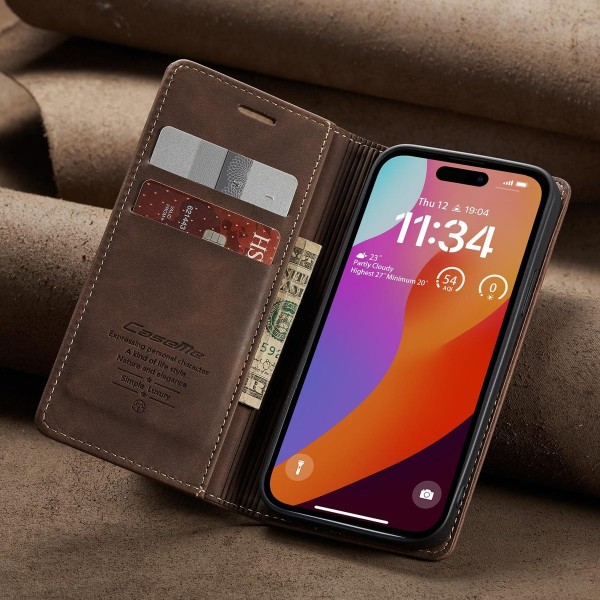 Чохол-книжка CaseMe Нубук для iPhone 15 Pro Max темно-коричневий