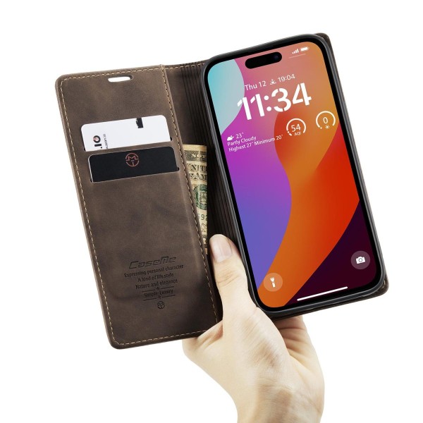 Чохол-книжка CaseMe Нубук для iPhone 15 Pro темно-коричневий