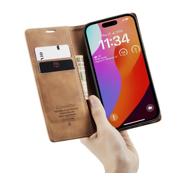 Чохол-книжка CaseMe Нубук для iPhone 15 Pro світло-коричневий