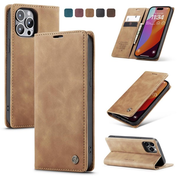 Чохол-книжка CaseMe Нубук для iPhone 15 Pro світло-коричневий