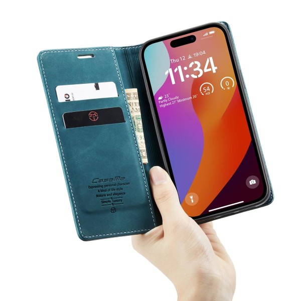 Чохол-книжка CaseMe Нубук для iPhone 15 Pro бірюзовий