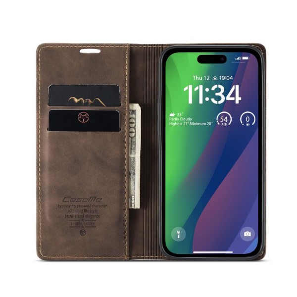 Чохол-книжка CaseMe Нубук для iPhone 15 темно-коричневий