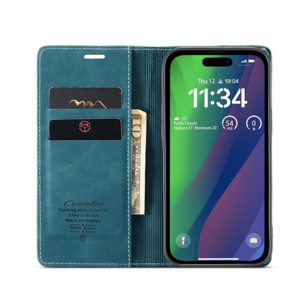 Чохол-книжка CaseMe Нубук для iPhone 15 бірюзовий