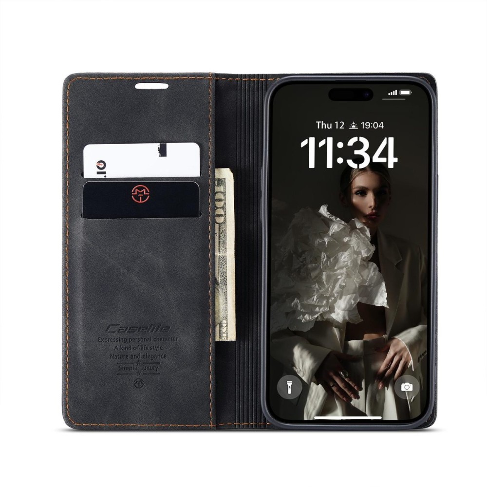 Чохол-книжка CaseMe Нубук для iPhone 16 Plus чорний