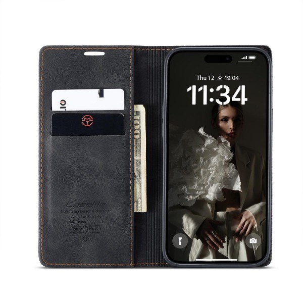 Чохол-книжка CaseMe Нубук для iPhone 16 Plus чорний