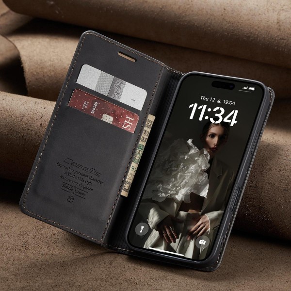 Чохол-книжка CaseMe Нубук для iPhone 16 Plus чорний