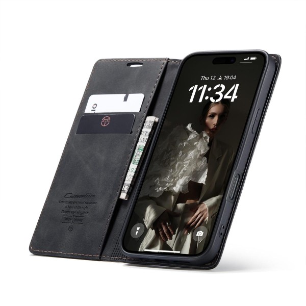 Чохол-книжка CaseMe Нубук для iPhone 16 Plus чорний