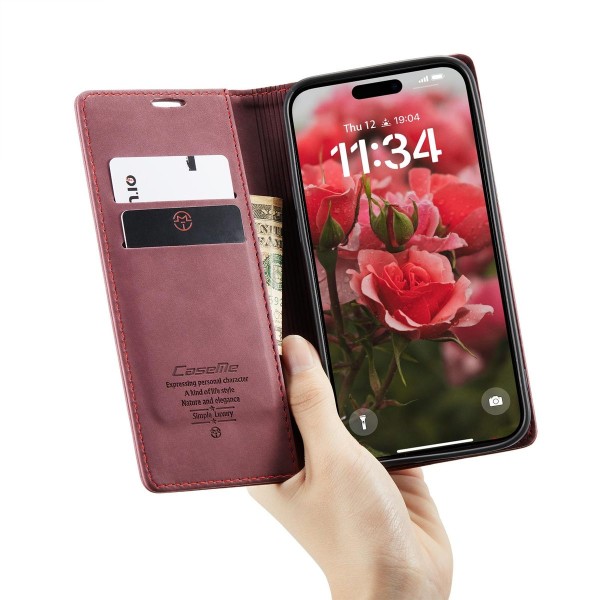 Чохол-книжка CaseMe Нубук для iPhone 16 Plus бордовий