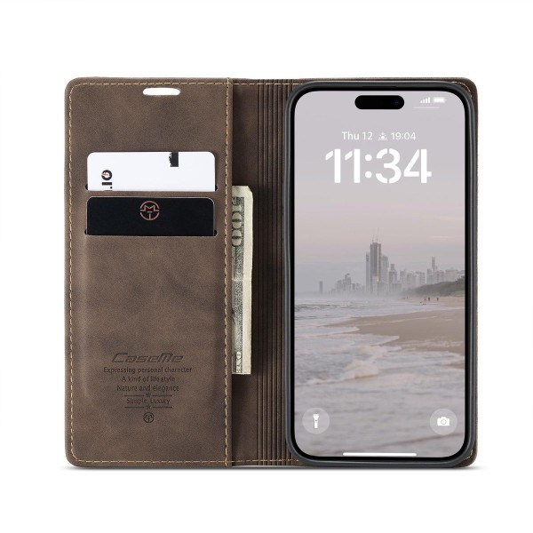 Чехол-книжка CaseMe Нубук для iPhone 16 Plus тёмно-коричневый