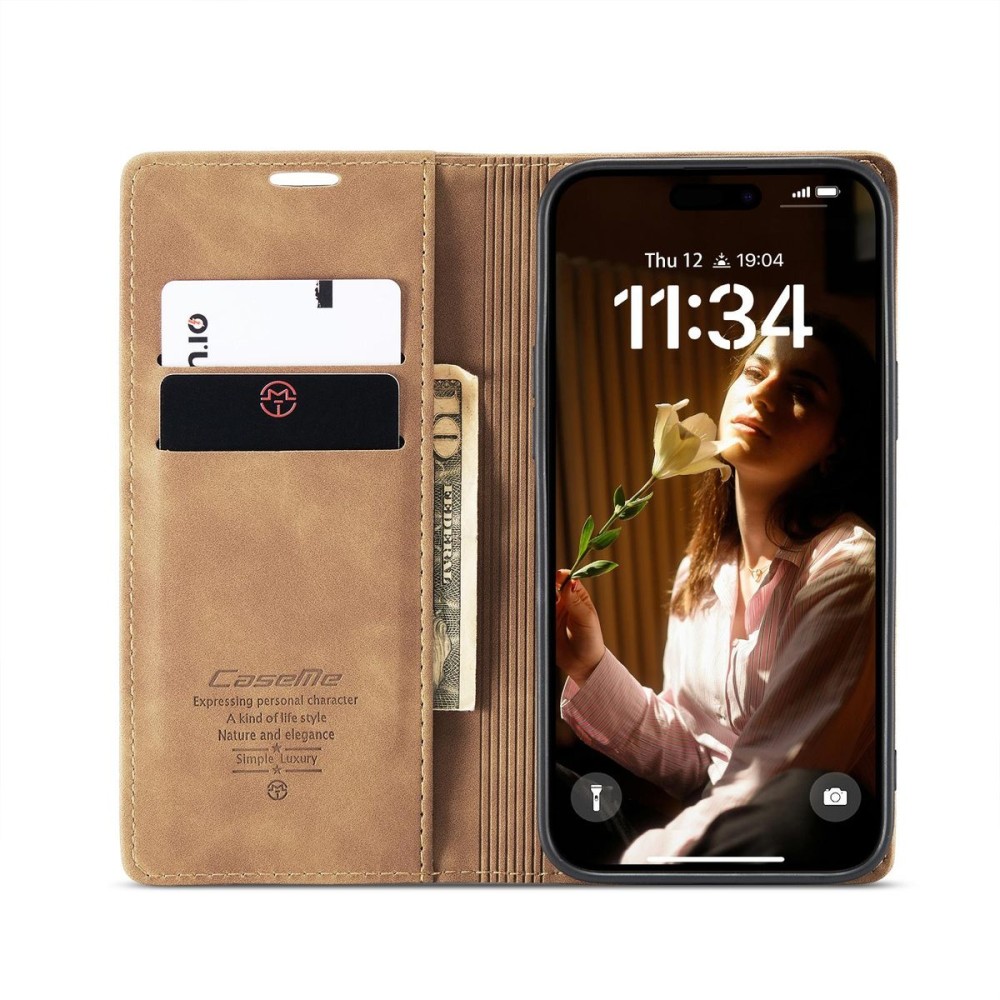 Чохол-книжка CaseMe Нубук для iPhone 16 Plus світло-коричневий