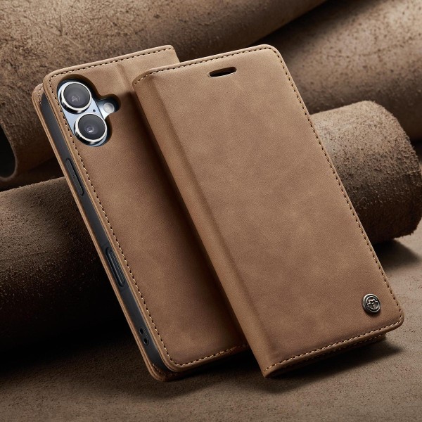 Чохол-книжка CaseMe Нубук для iPhone 16 Plus світло-коричневий