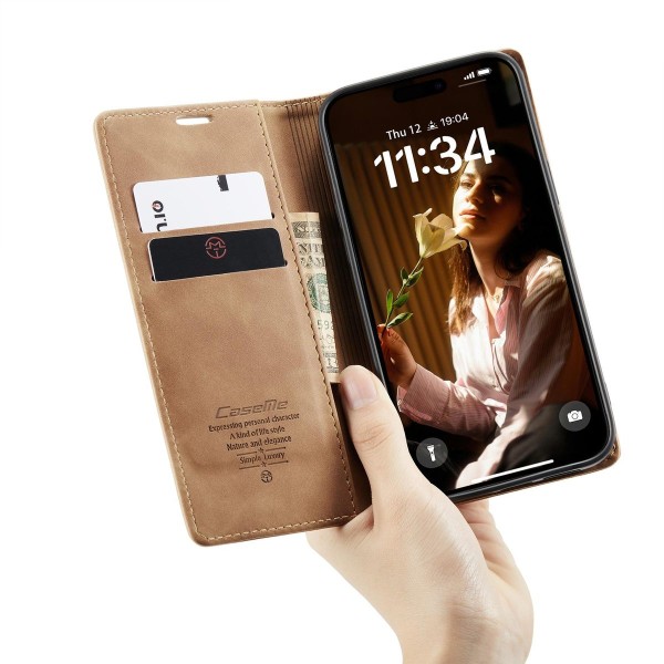 Чохол-книжка CaseMe Нубук для iPhone 16 Plus світло-коричневий