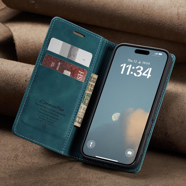 Чохол-книжка CaseMe Нубук для iPhone 16 Plus бірюзовий