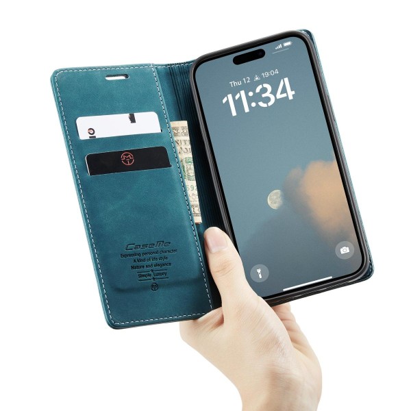 Чохол-книжка CaseMe Нубук для iPhone 16 Plus бірюзовий
