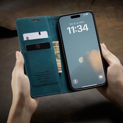 Чохол-книжка CaseMe Нубук для iPhone 16 Pro Max бірюзовий