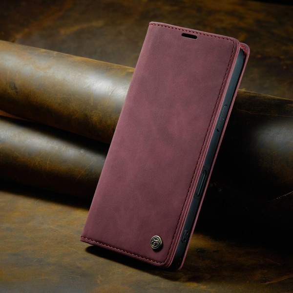 Чохол-книжка CaseMe Нубук для iPhone 16 Pro бордовий