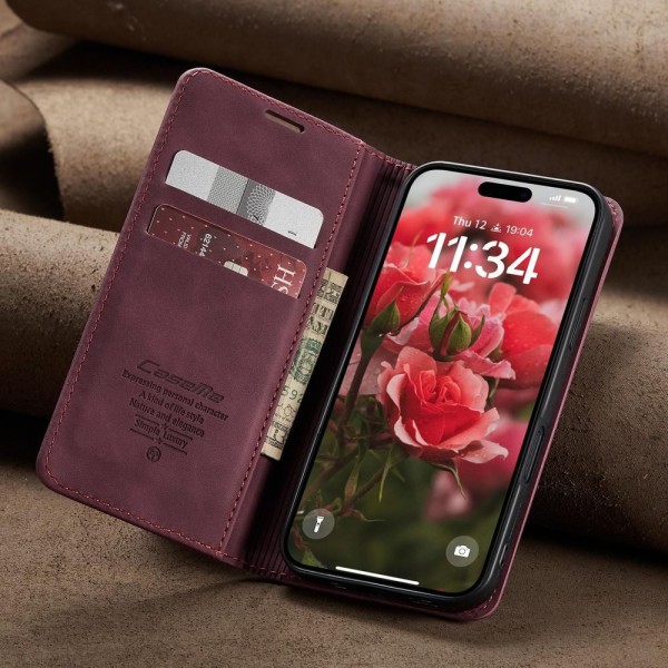 Чохол-книжка CaseMe Нубук для iPhone 16 Pro бордовий