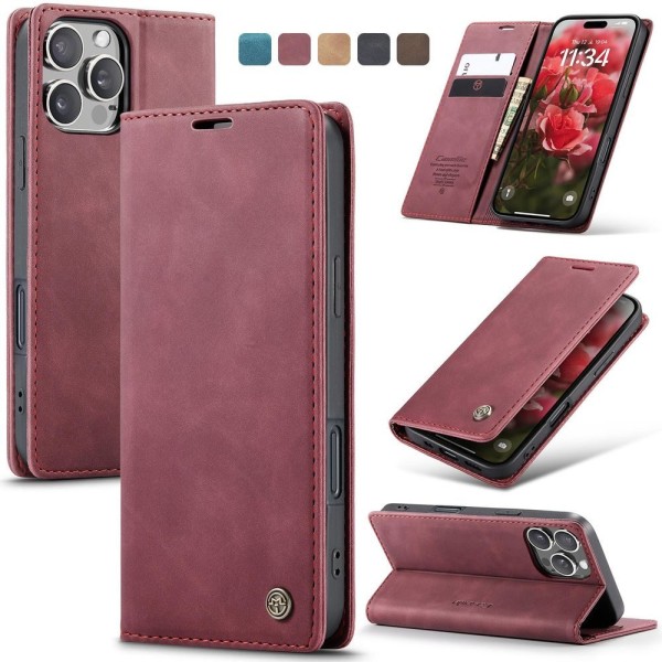 Чохол-книжка CaseMe Нубук для iPhone 16 Pro бордовий