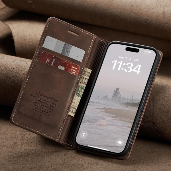Чохол-книжка CaseMe Нубук для iPhone 16 Pro темно-коричневий