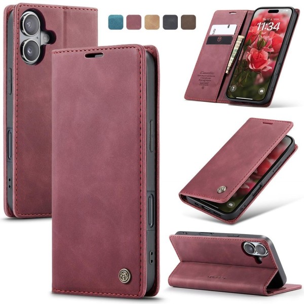 Чохол-книжка CaseMe Нубук для iPhone 16 бордовий