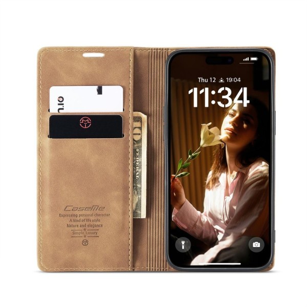 Чохол-книжка CaseMe Нубук для iPhone 16 світло-коричневий