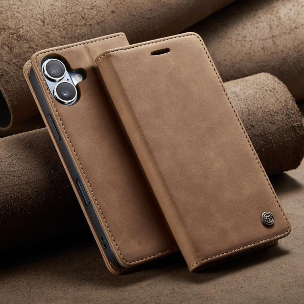 Чохол-книжка CaseMe Нубук для iPhone 16 світло-коричневий