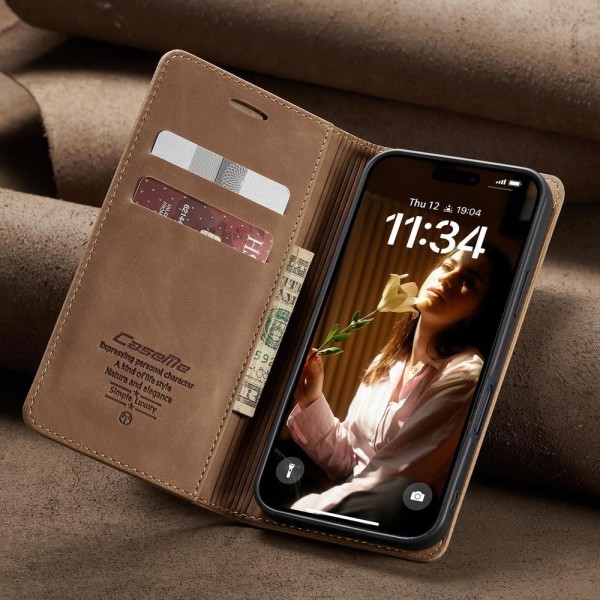 Чохол-книжка CaseMe Нубук для iPhone 16 світло-коричневий