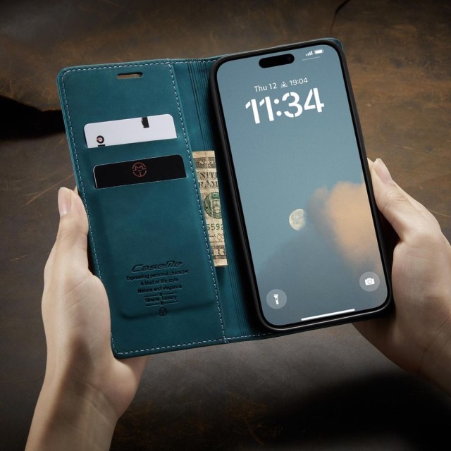 Чохол-книжка CaseMe Нубук для iPhone 16 бірюзовий