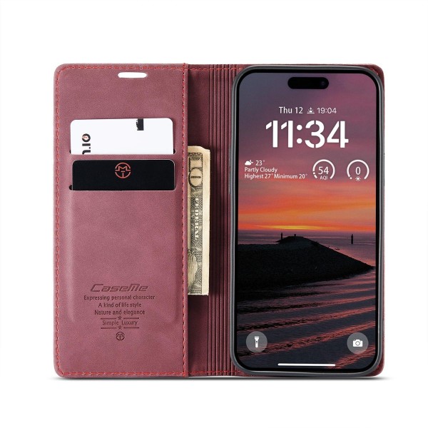 Чохол-книжка CaseMe Нубук для iPhone 17 Pro Max бордовий