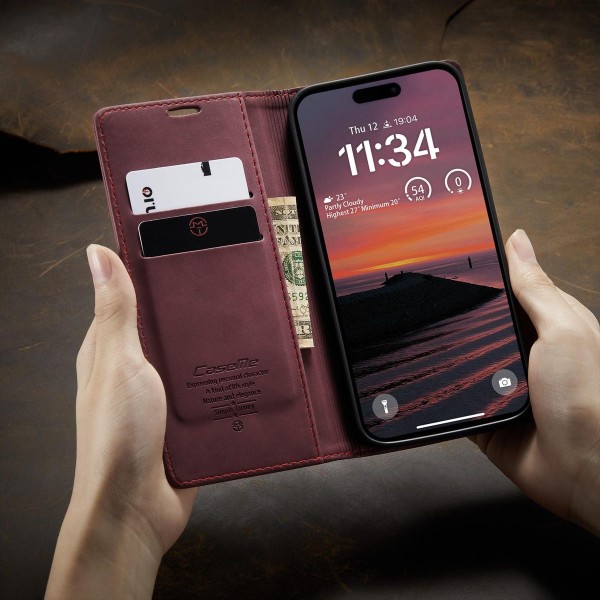 Чохол-книжка CaseMe Нубук для iPhone 17 Pro Max бордовий