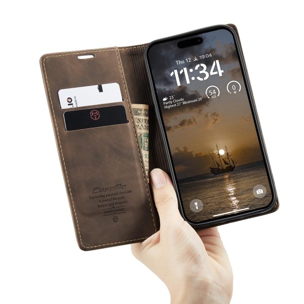 Чохол-книжка CaseMe Нубук для iPhone 17 Pro Max темно-коричневий
