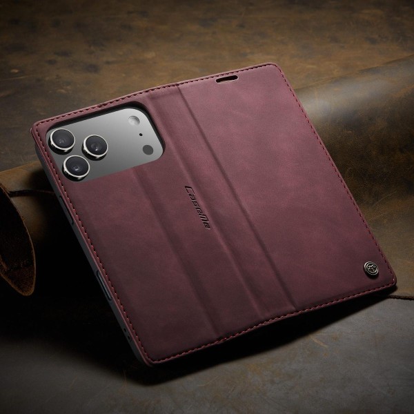 Чохол-книжка CaseMe Нубук для iPhone 17 Pro бордовий