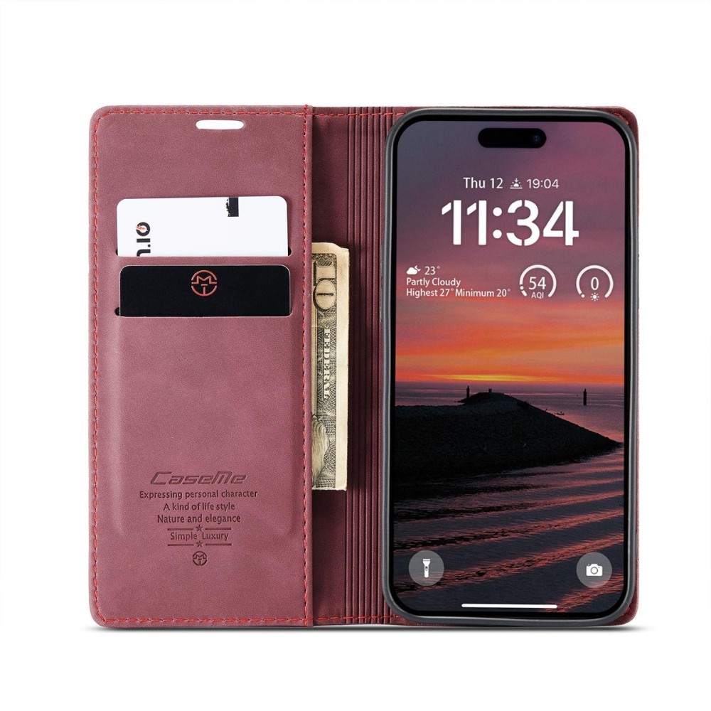 Чохол-книжка CaseMe Нубук для iPhone 17 Pro бордовий