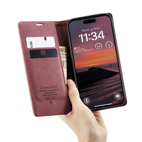 Чохол-книжка CaseMe Нубук для iPhone 17 Pro бордовий