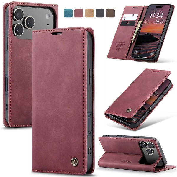 Чохол-книжка CaseMe Нубук для iPhone 17 Pro бордовий