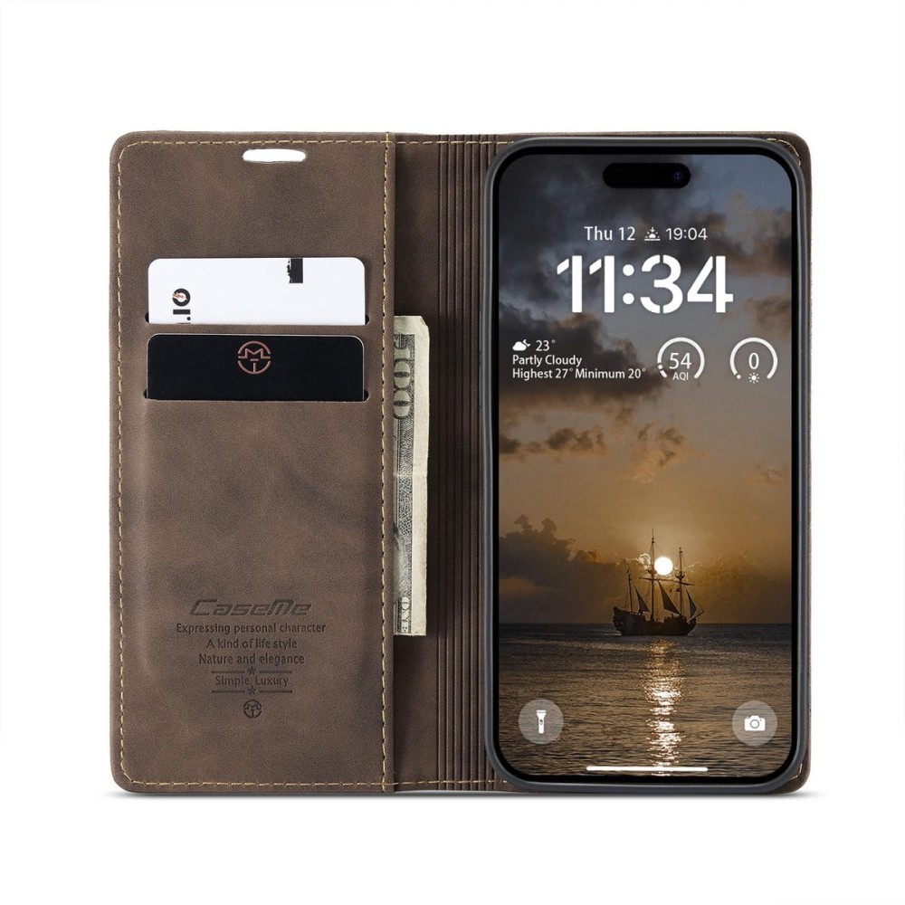 Чохол-книжка CaseMe Нубук для iPhone 17 Pro темно-коричневий