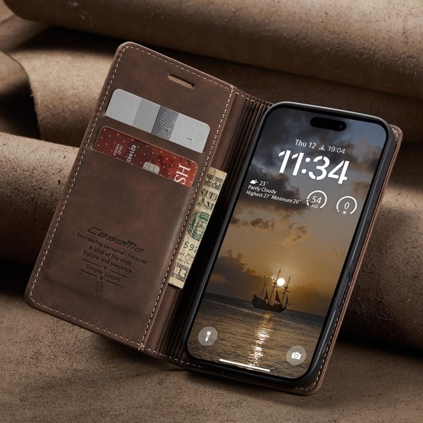 Чохол-книжка CaseMe Нубук для iPhone 17 Pro темно-коричневий