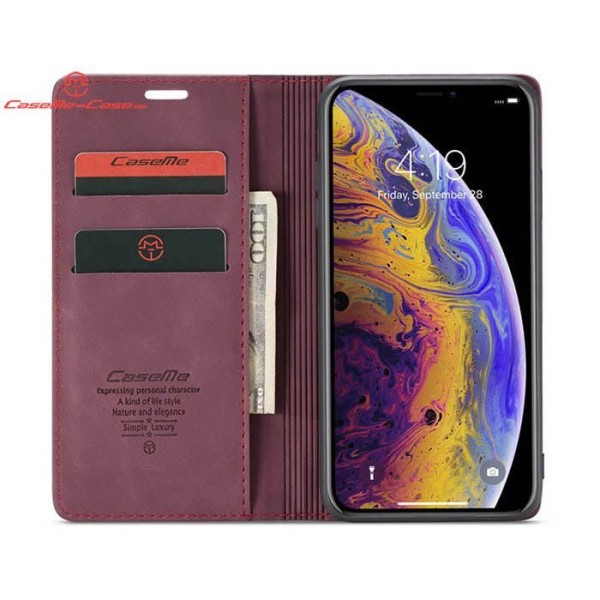 Чохол-книжка CaseMe Нубук для iPhone X бордовий