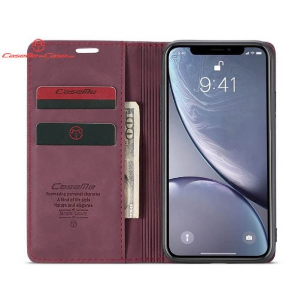 Чохол-книжка CaseMe Нубук для iPhone XR бордовий