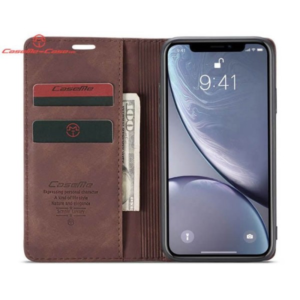 Чохол-книжка CaseMe Нубук для iPhone XR темно-коричневий