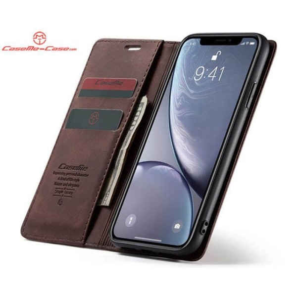 Чохол-книжка CaseMe Нубук для iPhone XR темно-коричневий