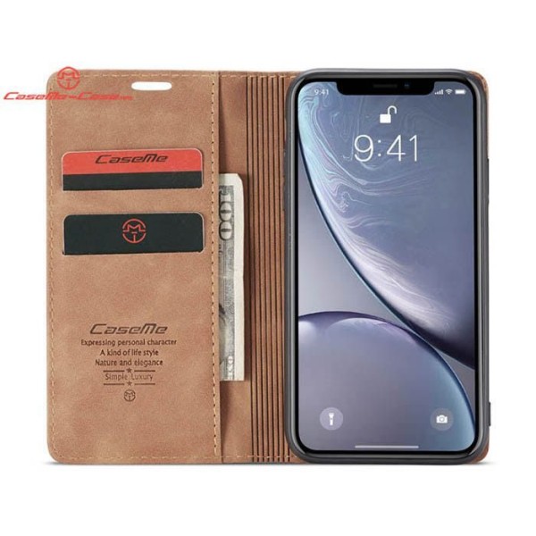 Чохол-книжка CaseMe Нубук для iPhone XR світло-коричневий