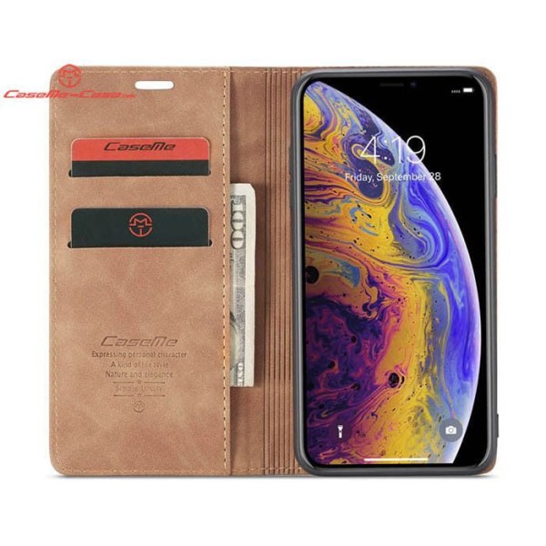 Чохол-книжка CaseMe Нубук для iPhone XS світло-коричневий