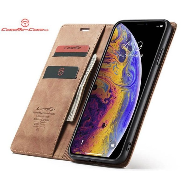 Чохол-книжка CaseMe Нубук для iPhone XS світло-коричневий