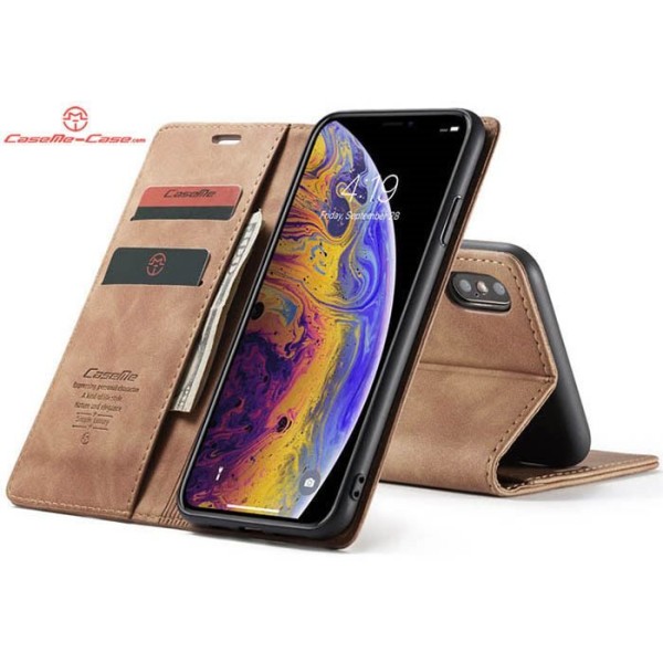 Чохол-книжка CaseMe Нубук для iPhone XS світло-коричневий