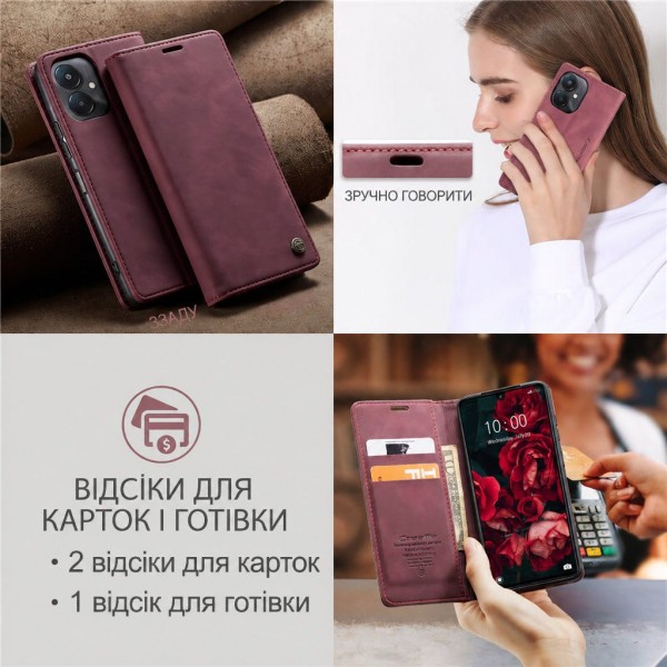 Чохол-книжка CaseMe Нубук для Poco C65 бордовий