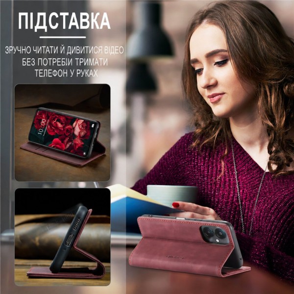 Чохол-книжка CaseMe Нубук для Poco C65 бордовий