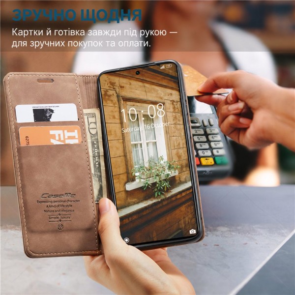 Чохол-книжка CaseMe Нубук для Poco C65 світло-коричневий