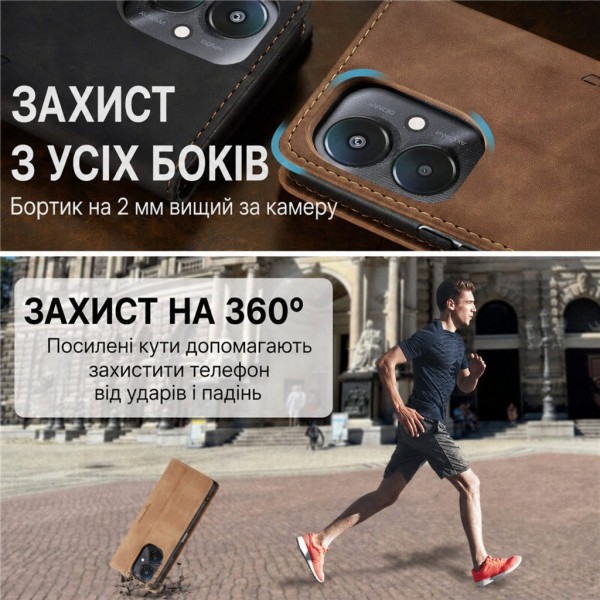 Чохол-книжка CaseMe Нубук для Poco C65 світло-коричневий